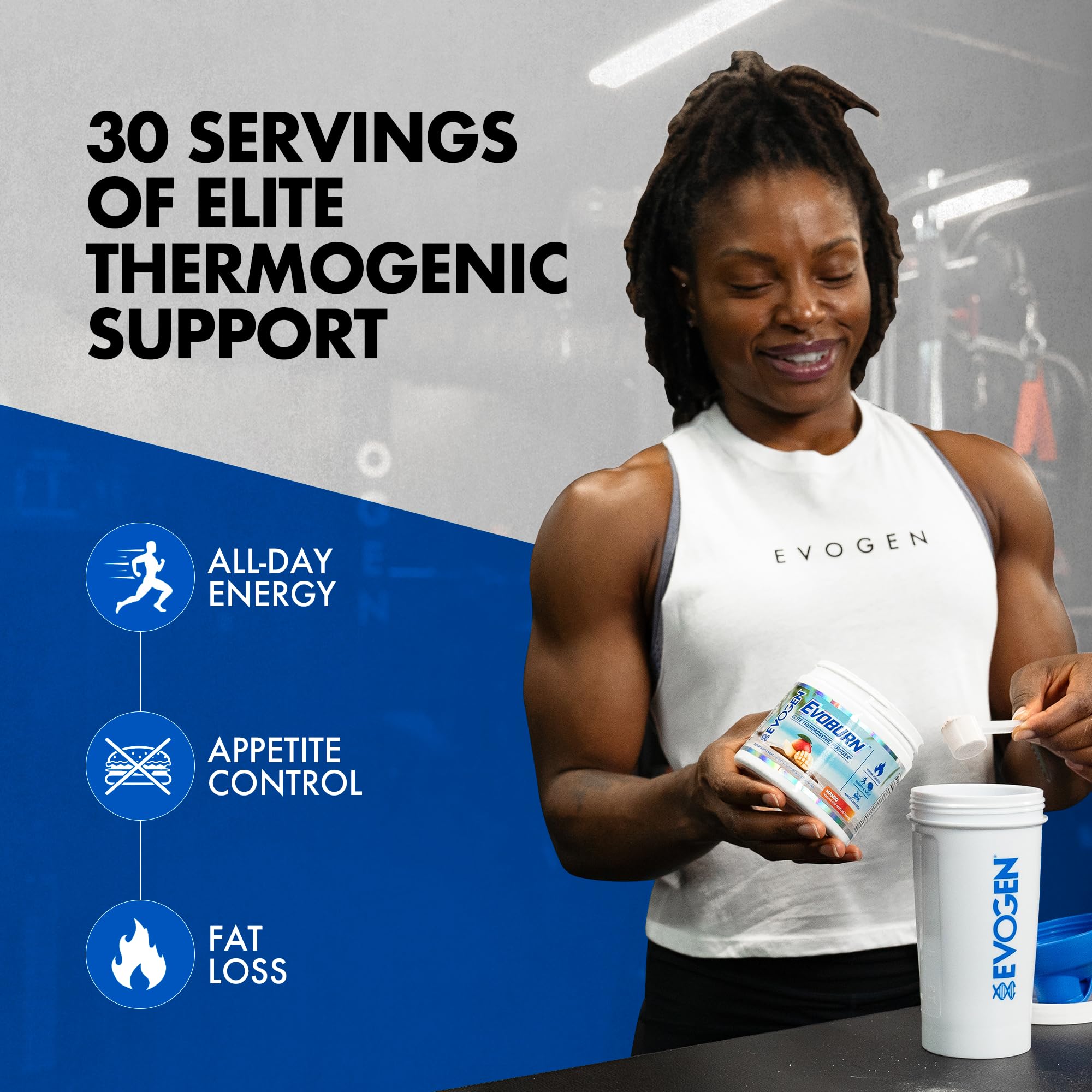 Evogen Evoburn Mango bottle shown in kitchen for daily metabolism boost.