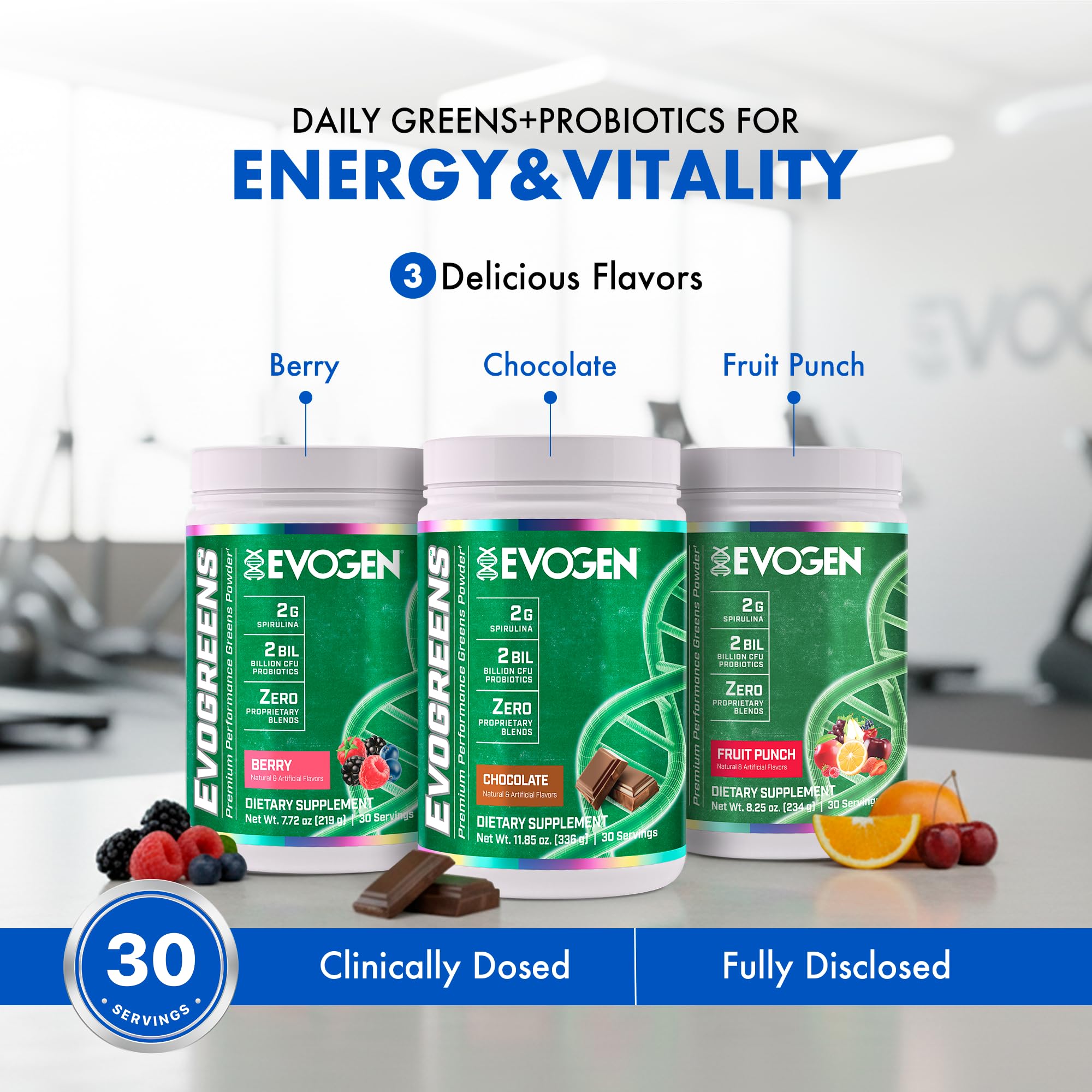 Evogen Evogreens berry scoop showing convenient serving