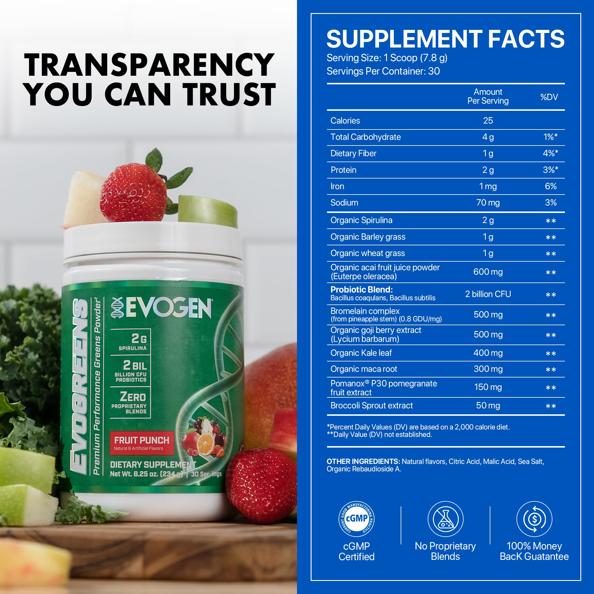 Evogen Evogreens probiotic ingredients, shelf-stable wellness support.