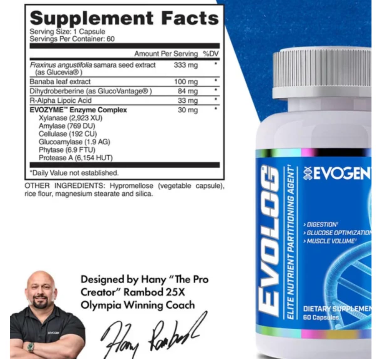 Evogen Evolog powder scoop image illustrating mass gainer support for lean muscle