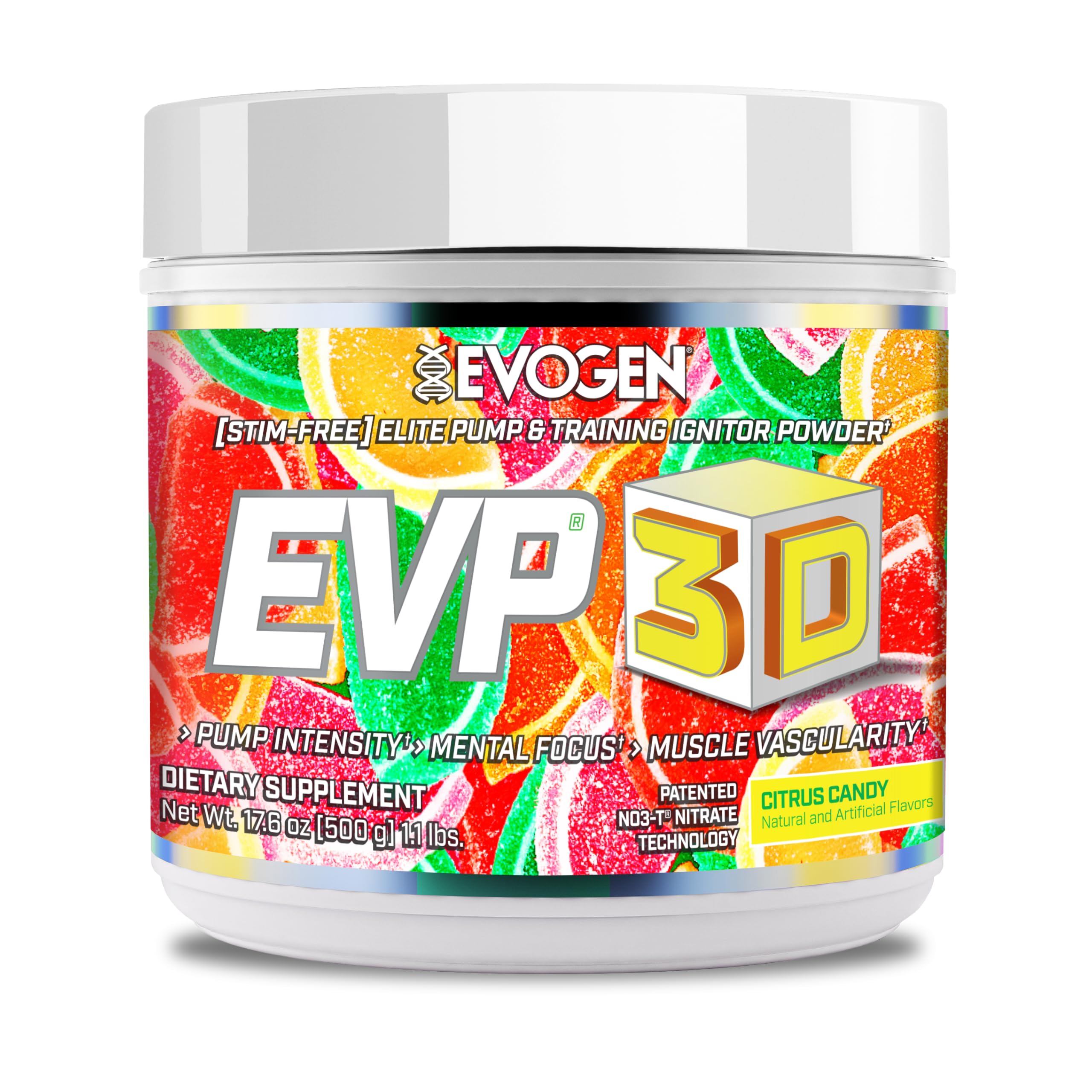 Evogen EVP 3D bottle pouring highlights non-stimulant pump support