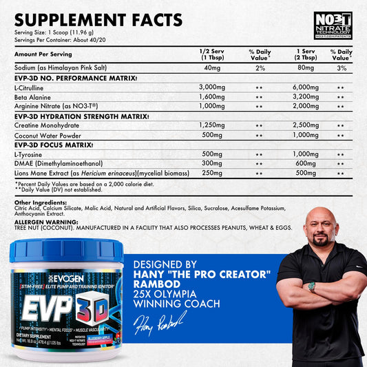 Evogen EVP 3D bottle pouring, suggesting easy mix and hydration.