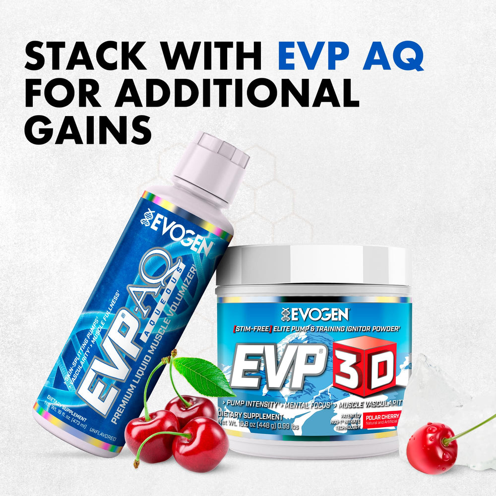 Evogen EVP 3D ingredients panel highlights creatine and amino acids for performance support