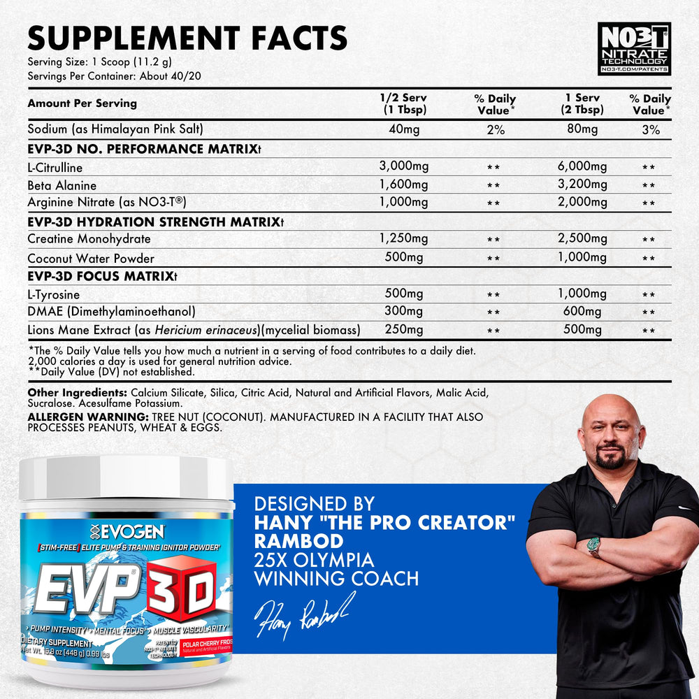 Evogen EVP 3D label closeup highlighting key ingredients for endurance