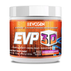 Evogen EVP 3D orange tub front shows bottle for on-the-go training boosts.