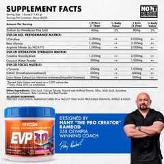 Evogen EVP 3D orange tub side view highlights convenient pre-workout option.