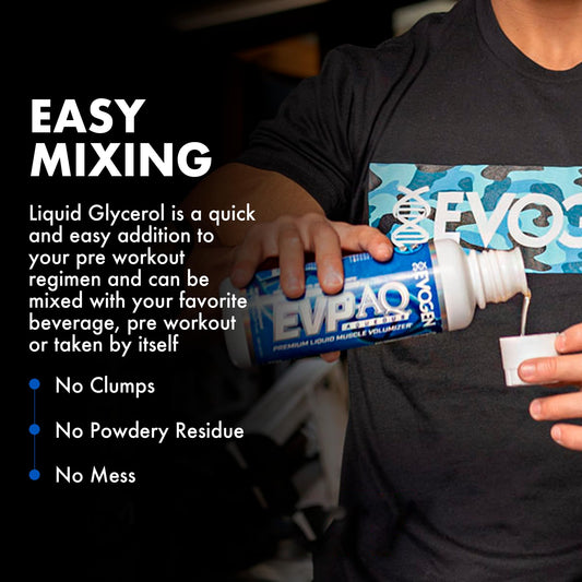 Evogen EVP AQ bottle label detail, showcasing clean-energy formulation for late-night training.