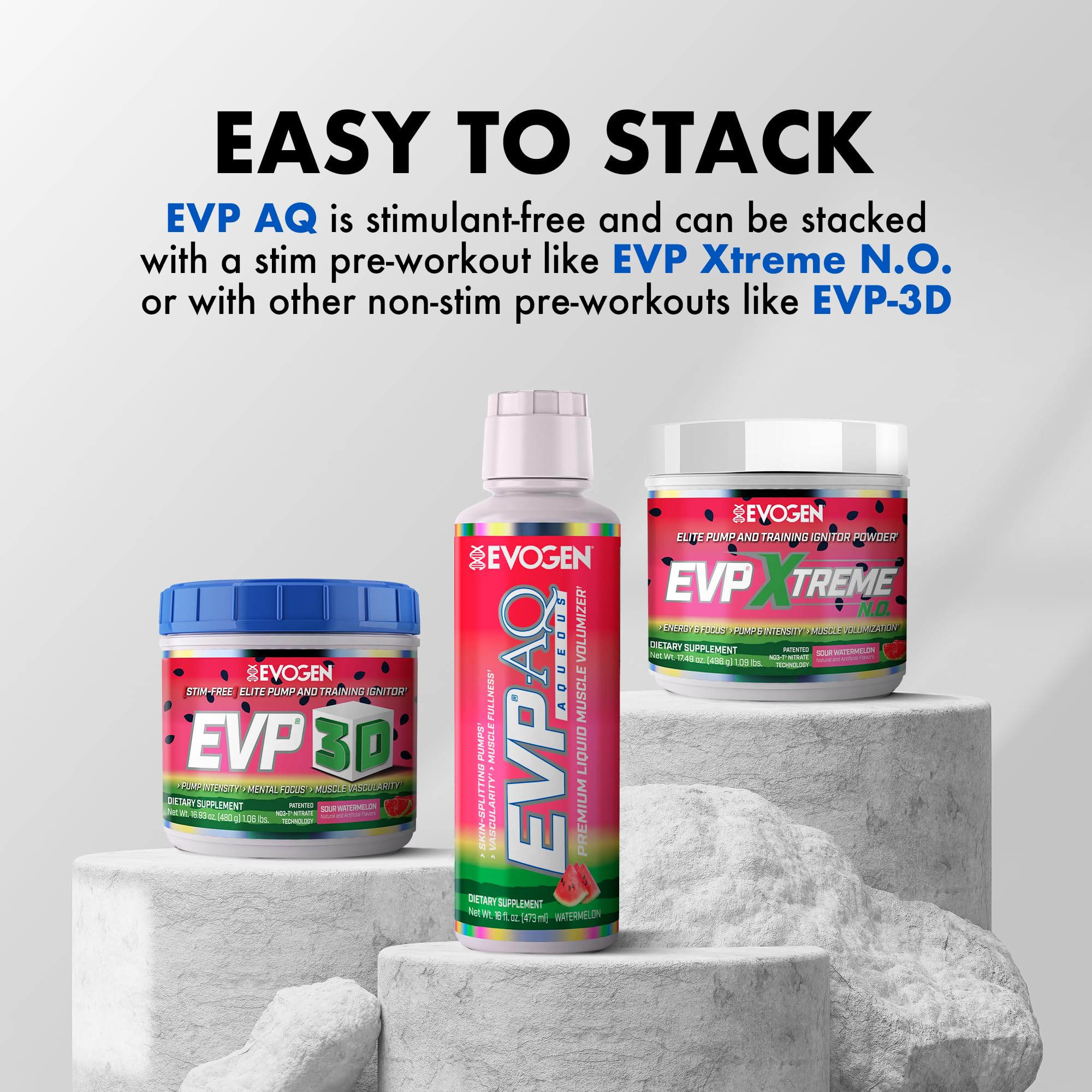 Close-up of Evogen EVP AQ glycerol liquid highlighting potential muscle fullness.