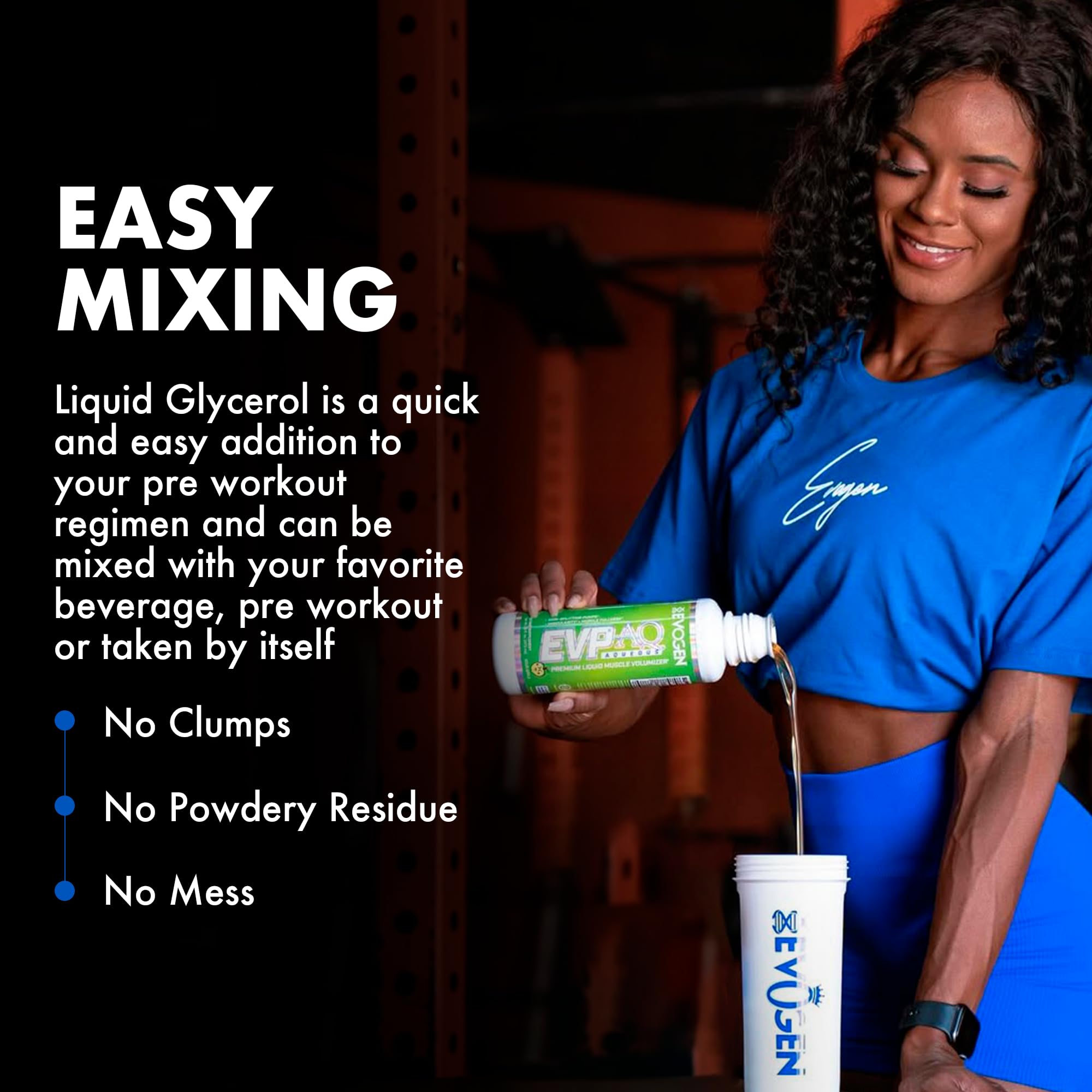 EVP AQ liquid poured into glass illustrating quick hydration for workouts.