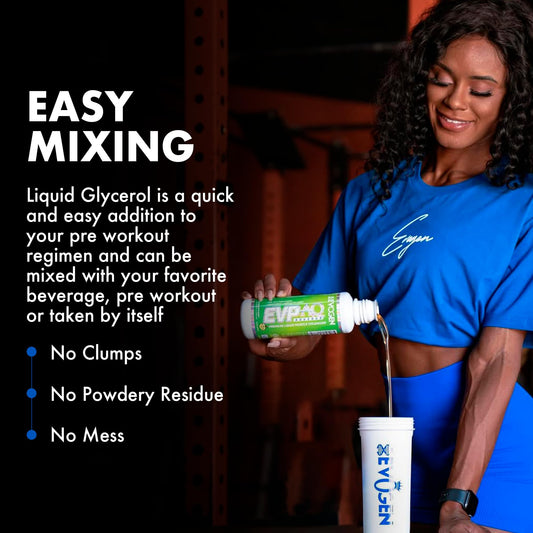 EVP AQ liquid poured into glass illustrating quick hydration for workouts.