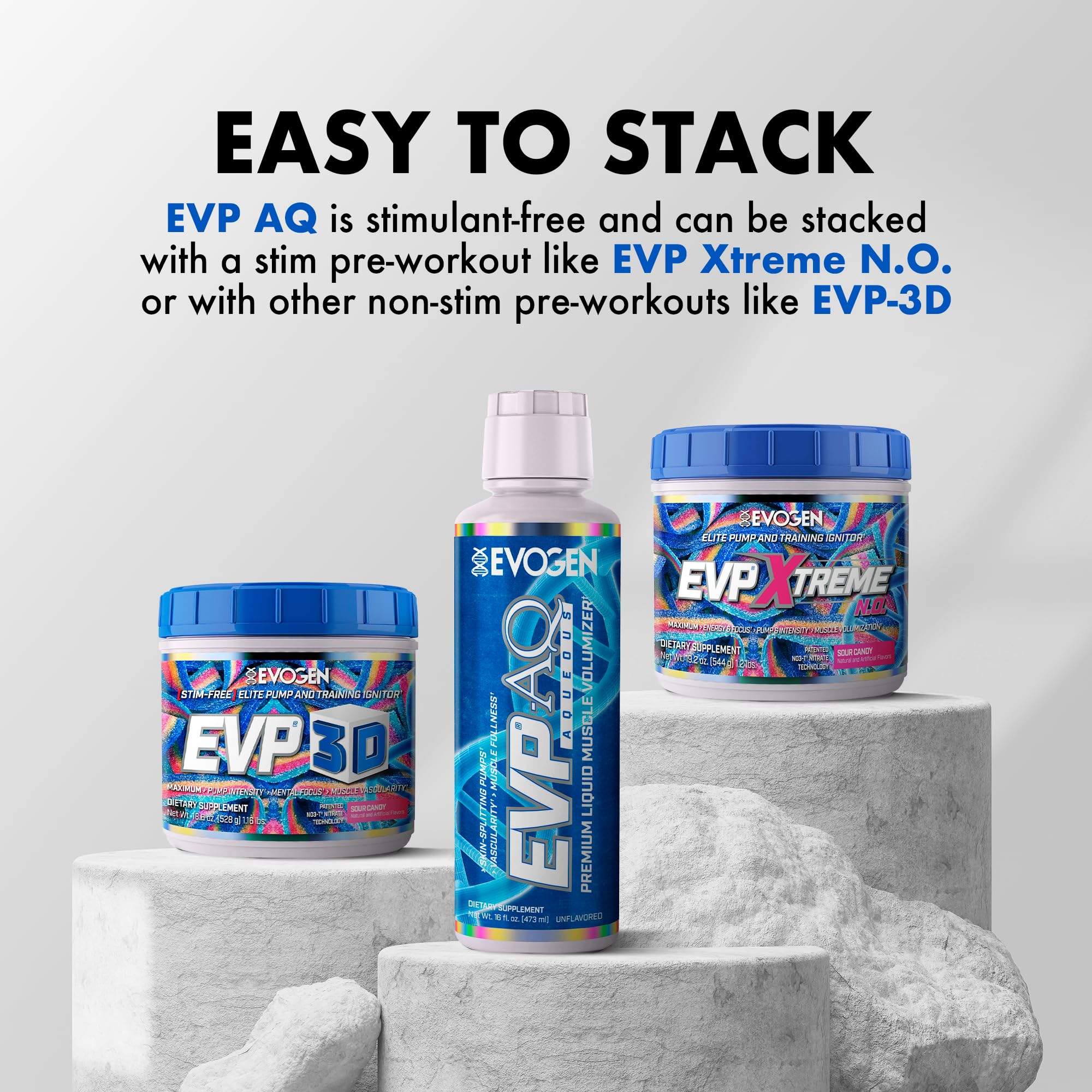 Evogen EVP AQ packaging opened, highlighting premium pre-workout design.