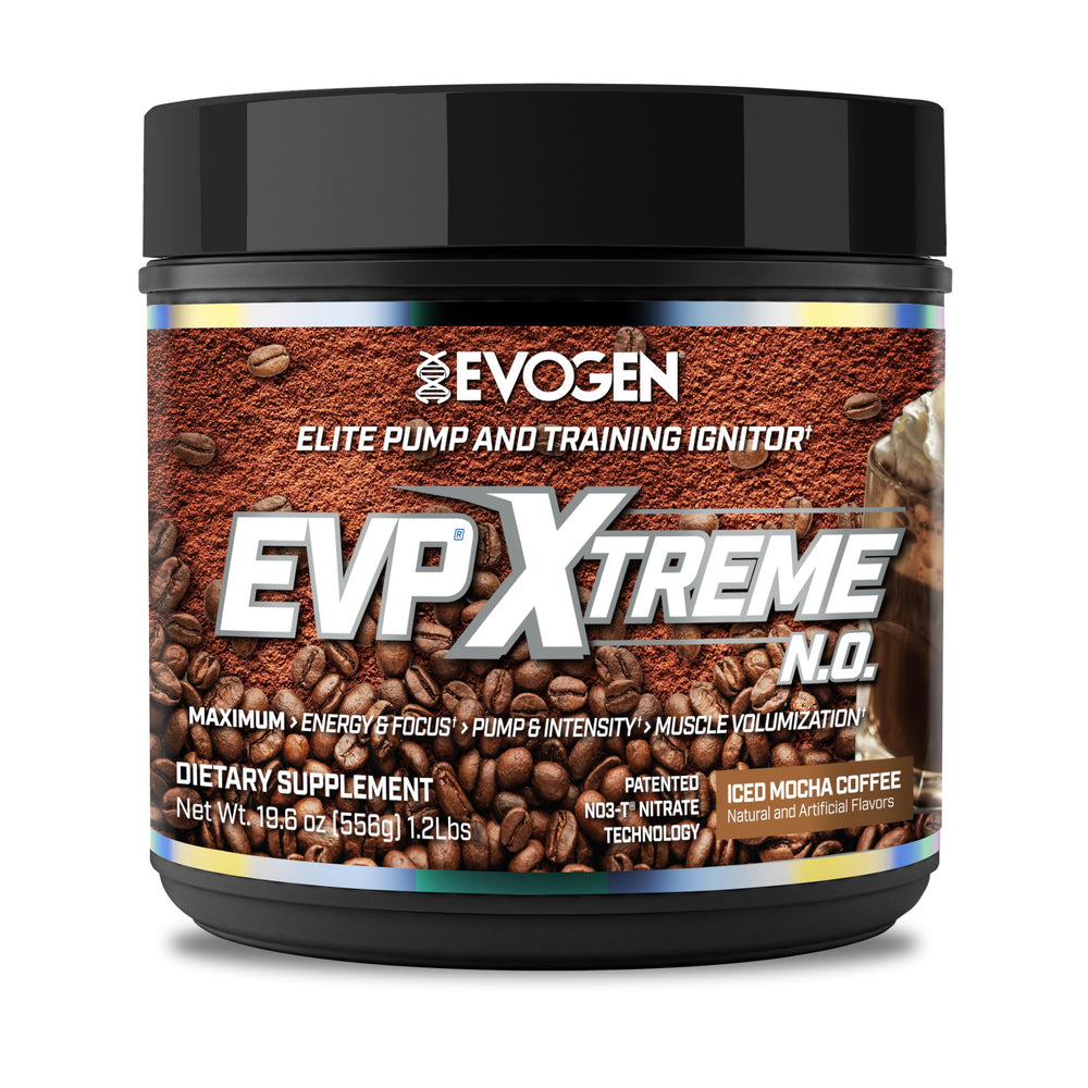 Evogen EVP Xtreme NO iced mocha bottle for clean pre-workout energy