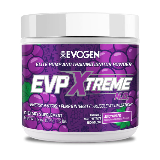 Evogen EVP Xtreme NO Juicy Grape can ready for training sessions, fueling intense workouts.