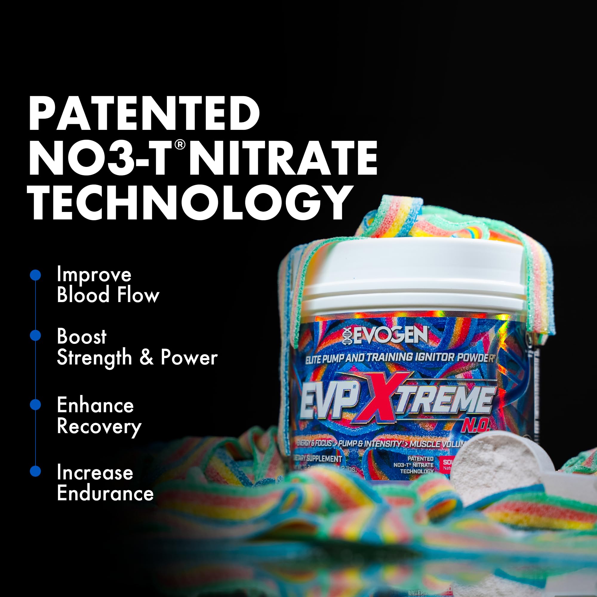 Close-up of Evogen EVP Xtreme NO label highlighting key ingredients.