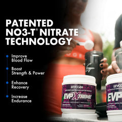 Closeup of Evogen EVP Xtreme NO label highlighting a sugar-free energy option.