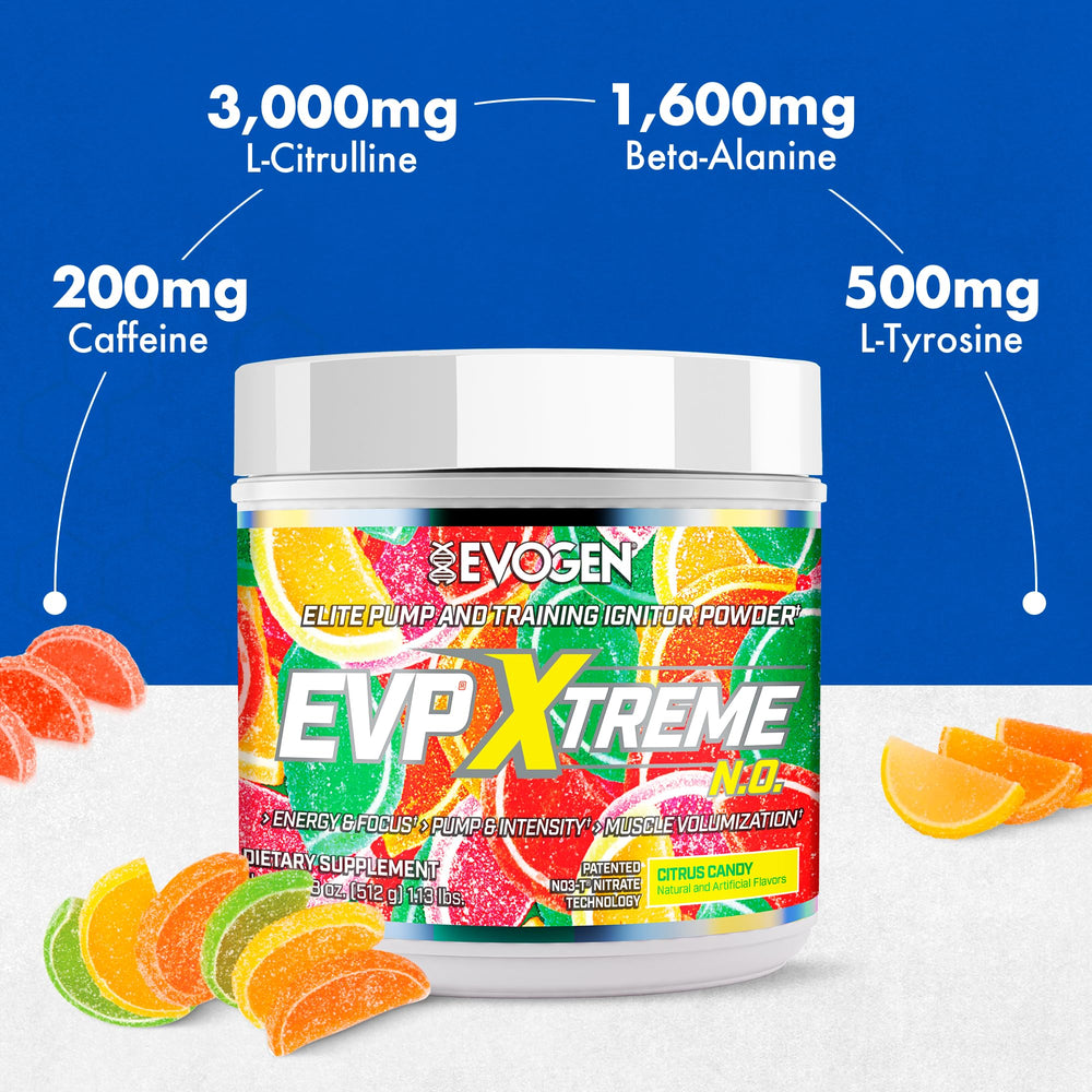 Evogen EVP Xtreme NO container features Lion's Mane for mental clarity during sessions.