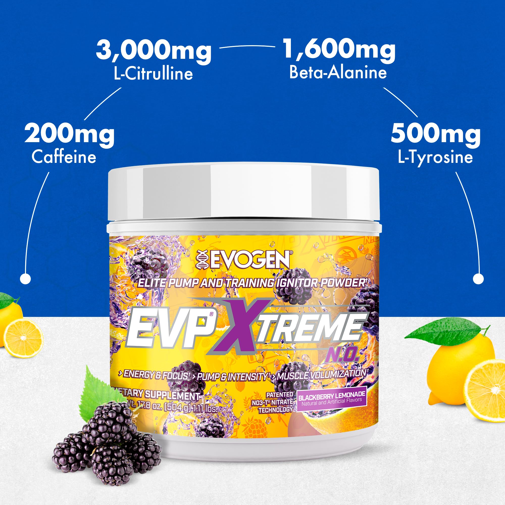 Caffeine-boosted Evogen EVP Xtreme NO powder for energized, focused workouts