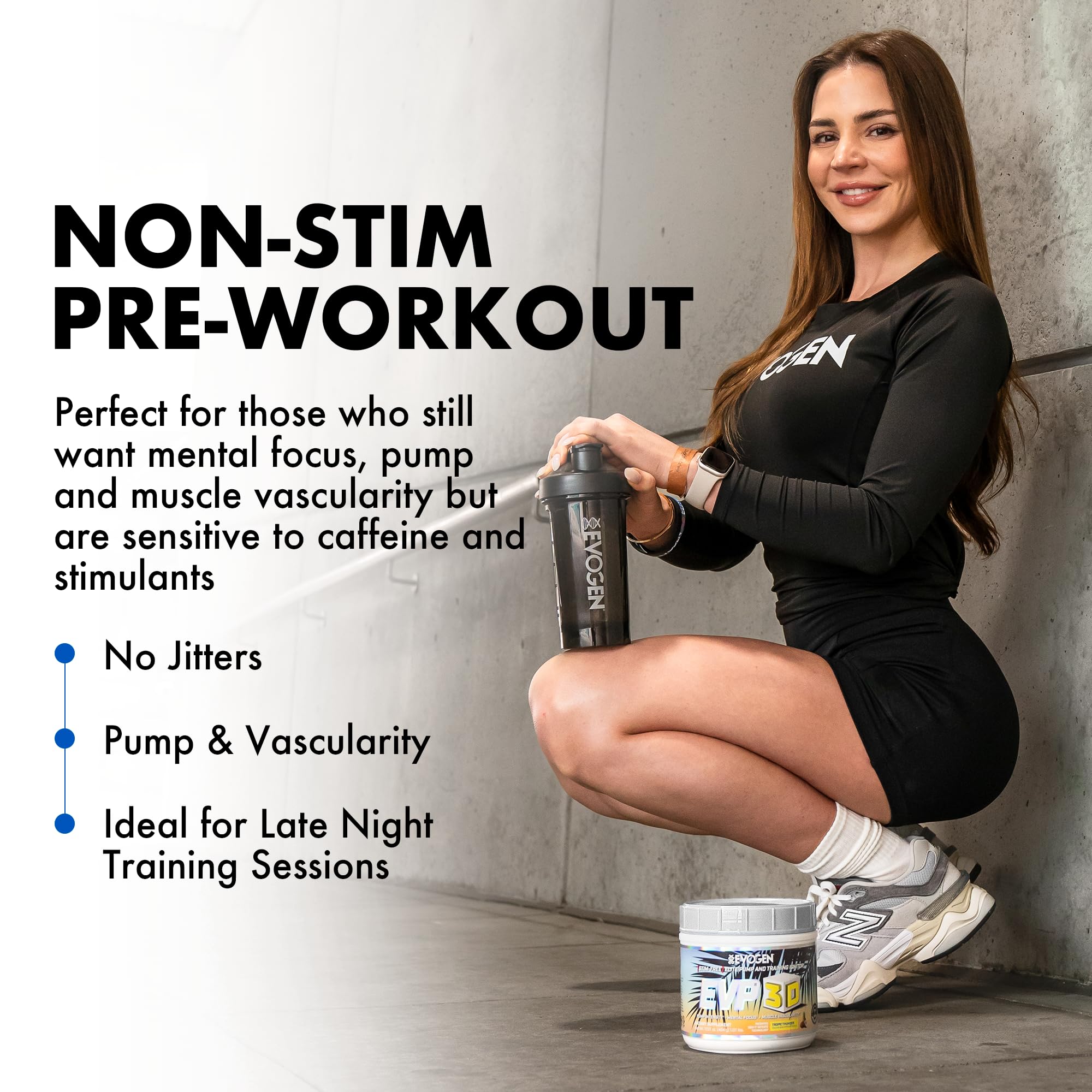 Evogen EVP 3D label close-up with NO3-T and creatine for pump-ready performance.