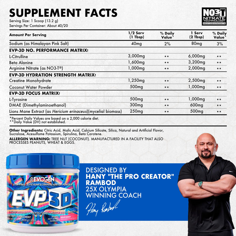 Evogen EVP 3D scoop in hand signals precise serving for workouts.