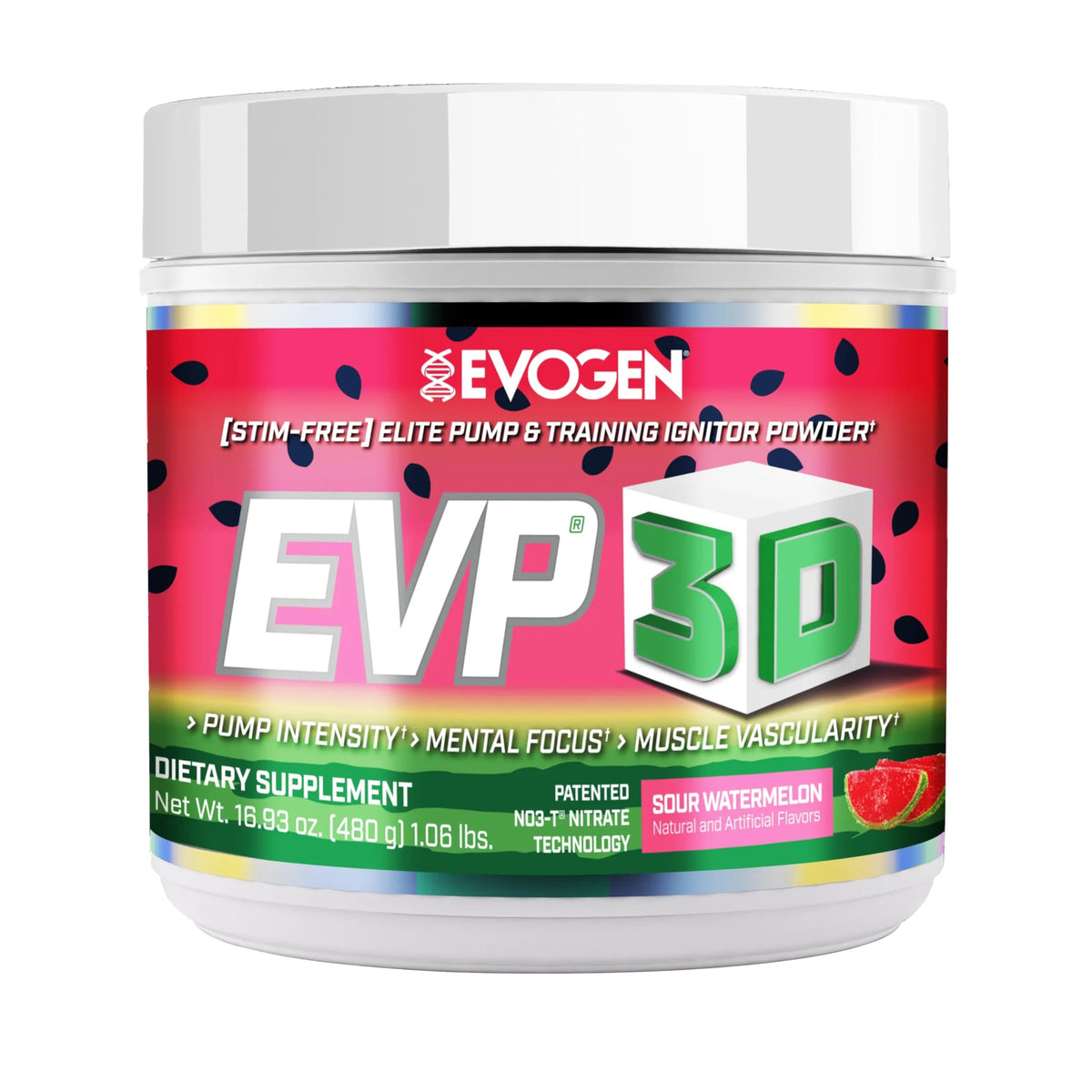 Evogen EVP 3D sour watermelon bottle, stimulant-free pre-workout option