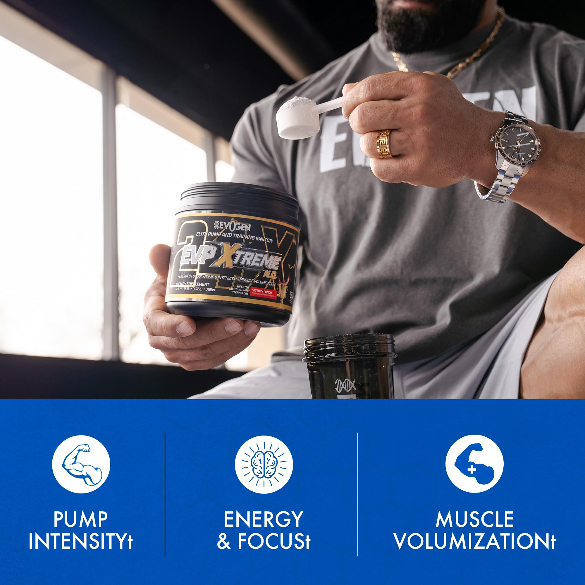 Evogen EVP Xtreme NO creatine: potential muscle volume with hydration.