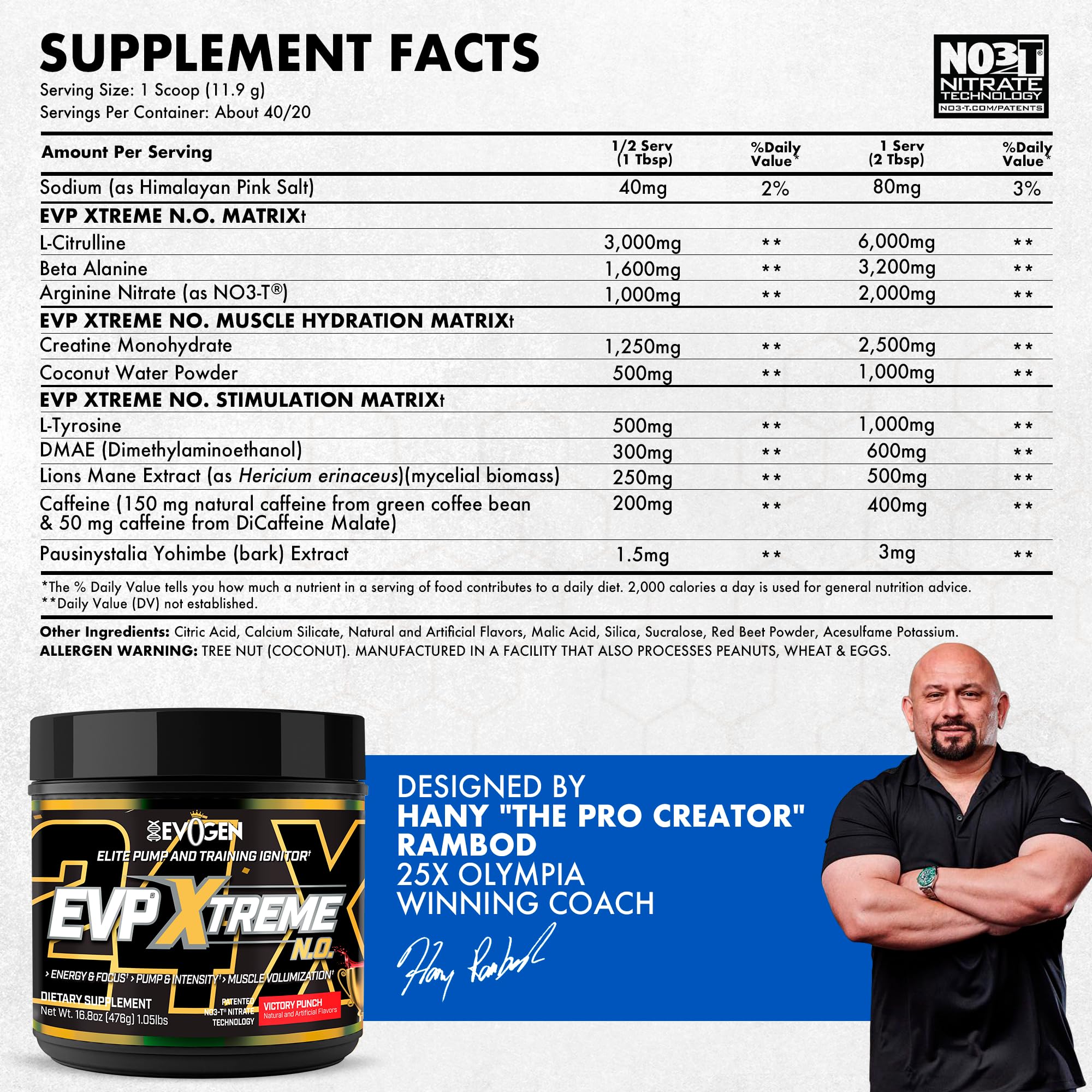 Evogen EVP Xtreme NO energy: sustained focus for training sessions.