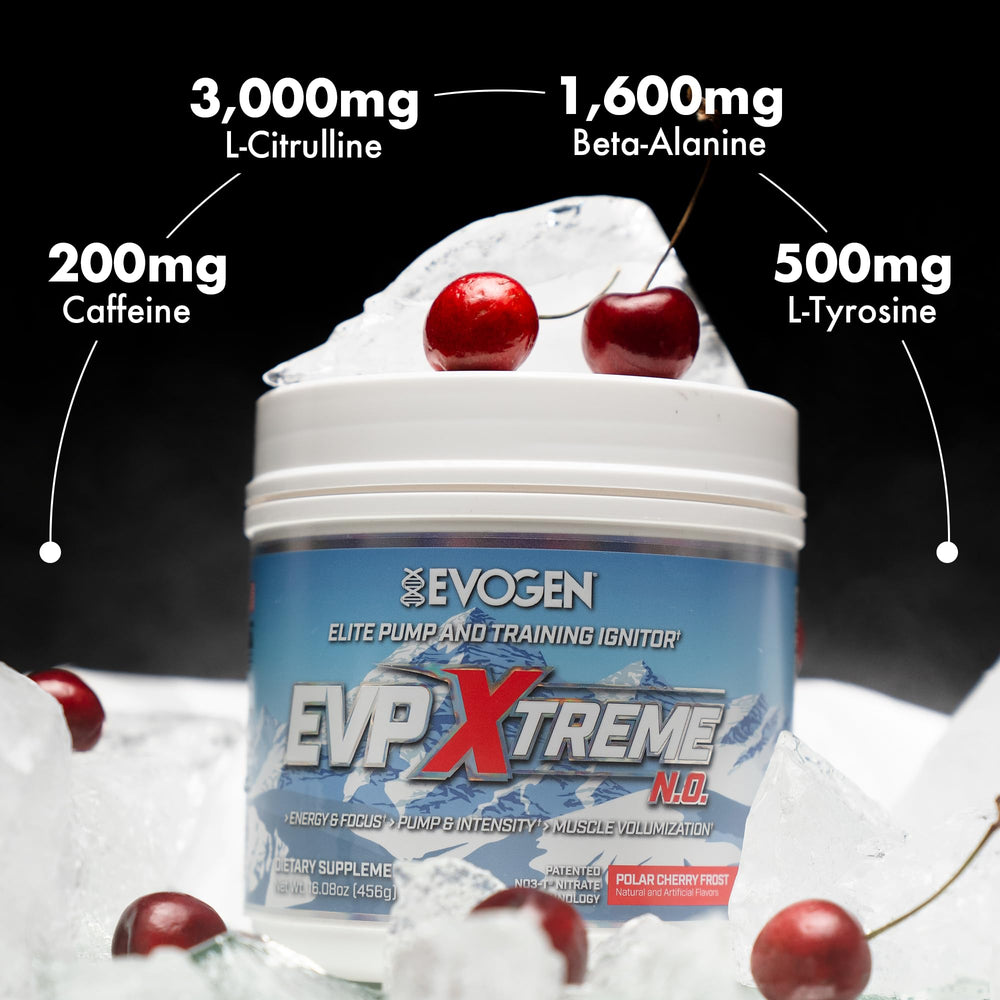 Ingredients chart of Evogen EVP Xtreme NO showing creatine and beta-alanine blend
