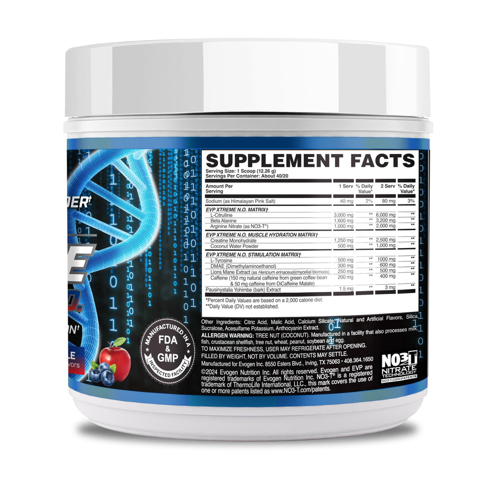 Evogen EVP Xtreme NO promotes vascular pump during workouts.
