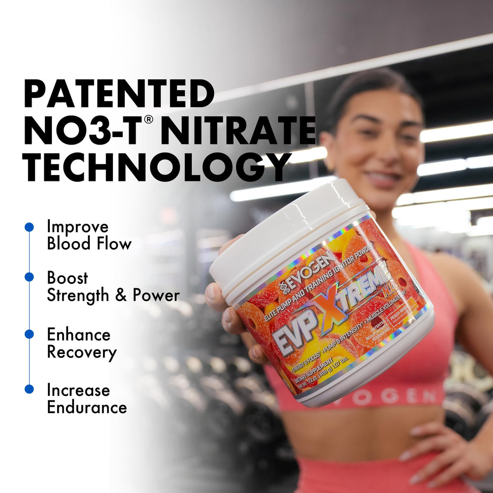 Evogen EVP Xtreme NO scoop closeup demonstrates convenient dosing for a quick energy boost.