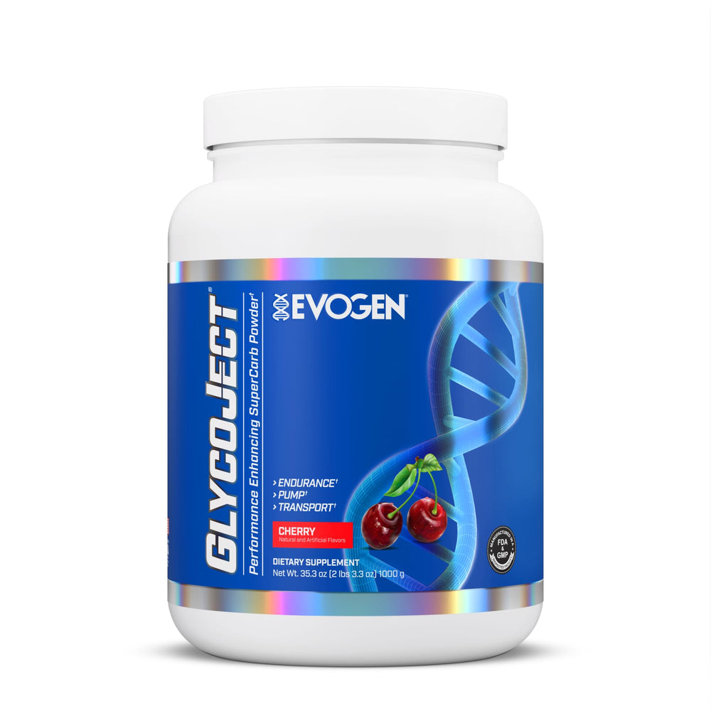 Evogen GlycoJect pour: fast-absorbing carb powder for workout energy.