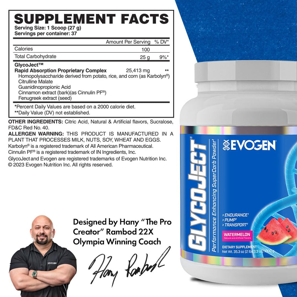 Evogen GlycoJect scoop beside water bottle for quick intra-workout fueling.