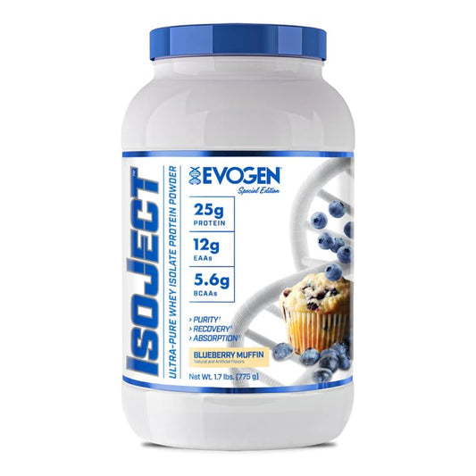 Evogen Isoject bottle with scoop shows premium purity and quick absorption in action.