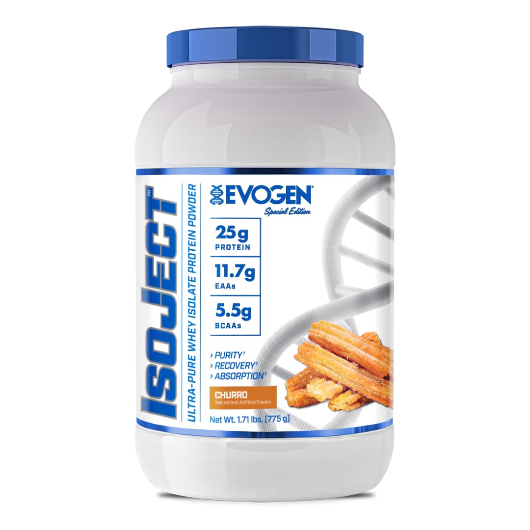 Evogen Isoject bottle highlights premium whey isolate packaging for fast recovery support.