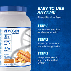 Evogen Isoject churro powder pouring into a glass showcases flavor.