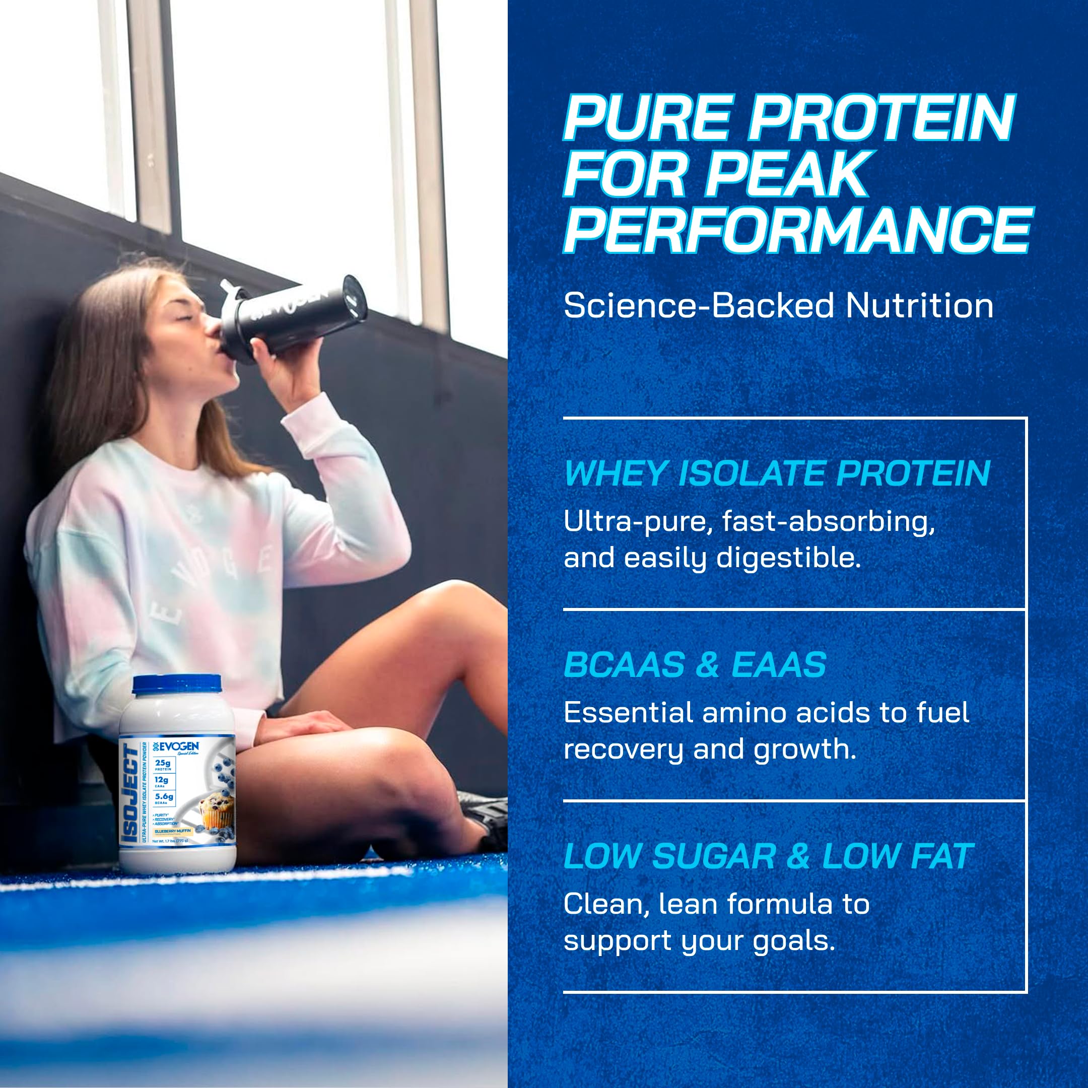 Close-up of Isoject label highlights purity and clean nutrition benefits.