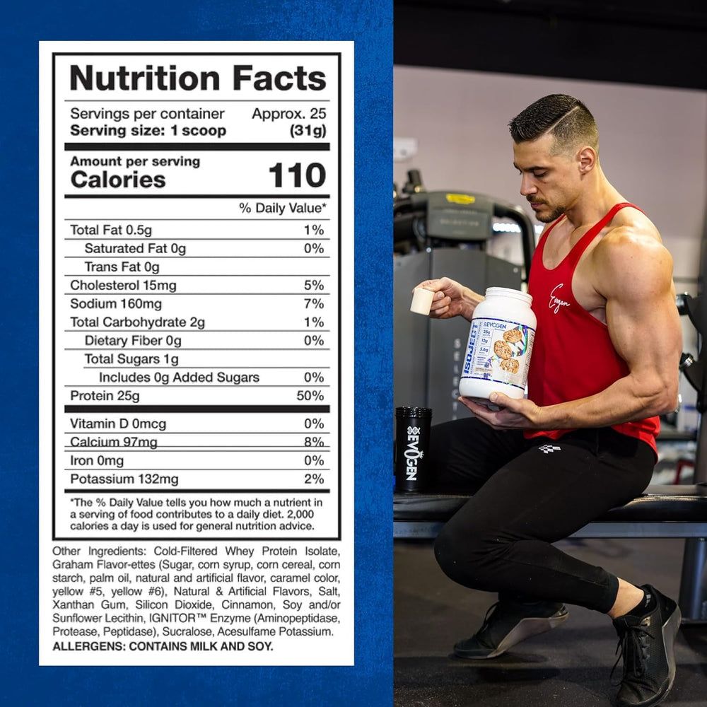 Evogen Isoject oatmeal cookie flavor powder ready to mix into shakes and recipes.
