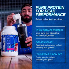 Pouring scoop into glass with Evogen Isoject shows easy preparation and mixability.