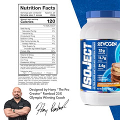 Evogen Isoject scoop and tub emphasize premium whey isolate for lean gains