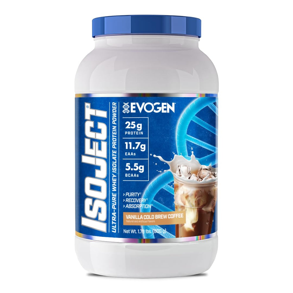 Evogen Isoject whey protein isolate bottle for post-workout fueling.