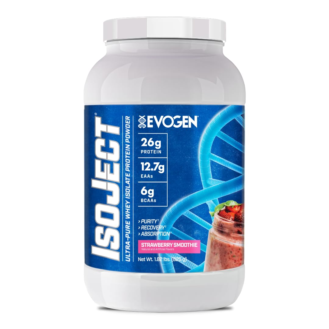 Evogen Isoject whey isolate powder bag highlights ultra-pure protein for smooth shakes.