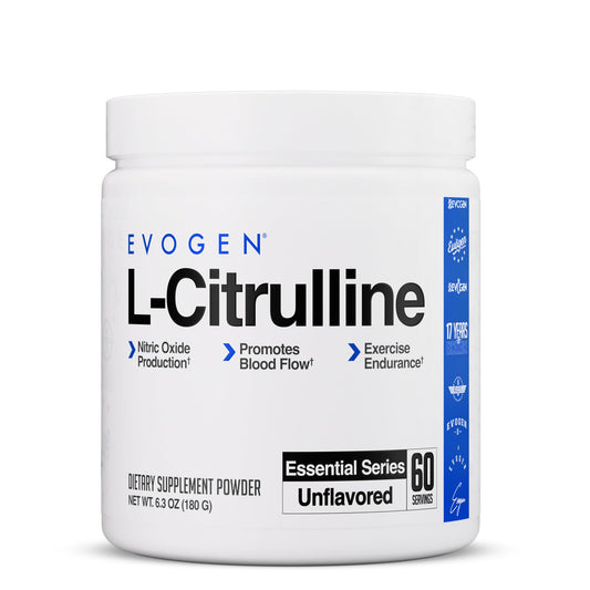 Evogen L-Citrulline bottle front view for nitric oxide support during workouts