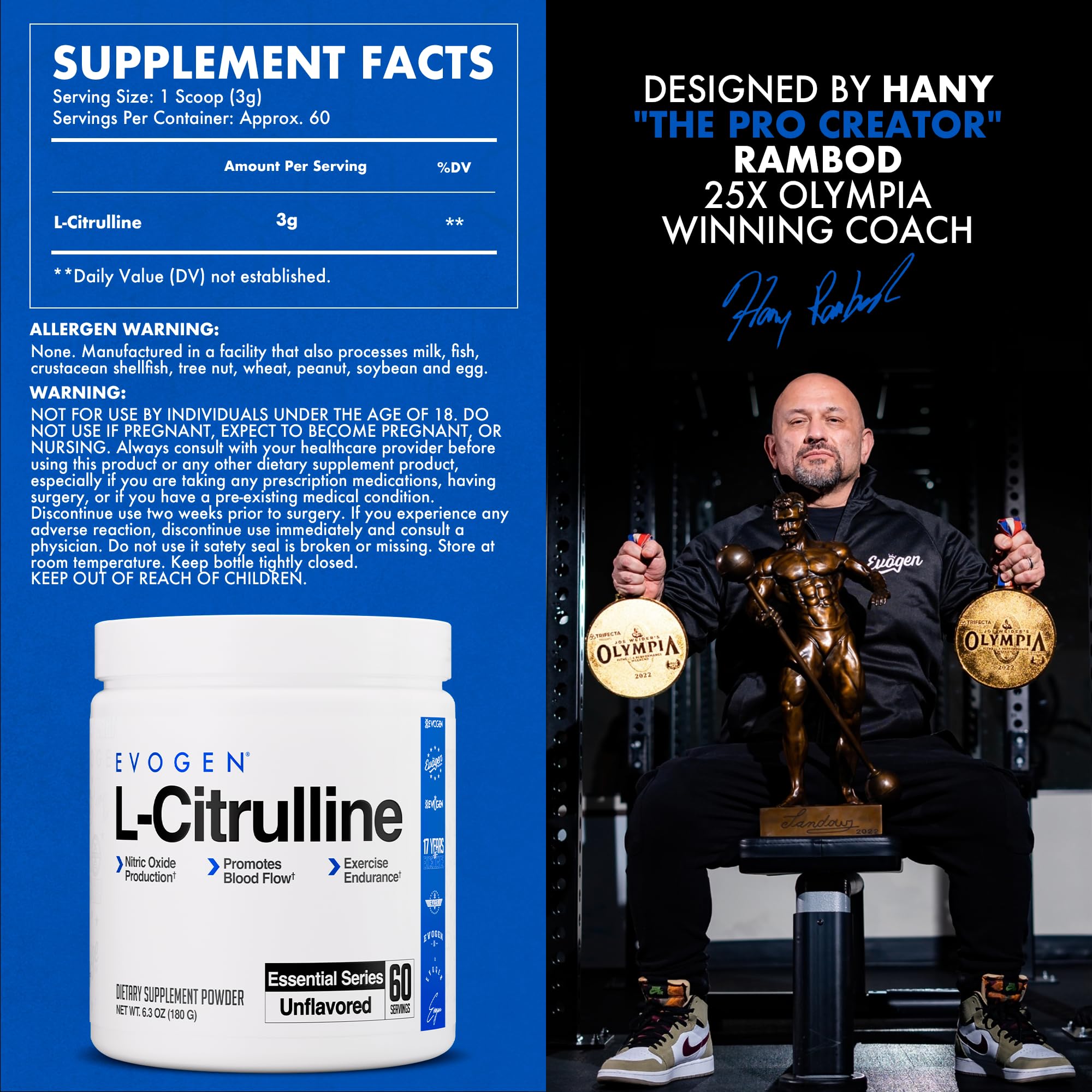 Evogen L-Citrulline powder in shaker during training for improved blood flow