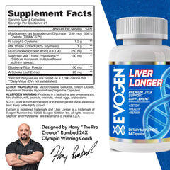 Evogen Liver Longer capsules close-up highlighting daily detox and liver health potential.