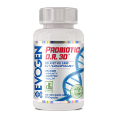 Evogen Probiotic D.R. 30 bottle front showing 30B CFUs for gut support.