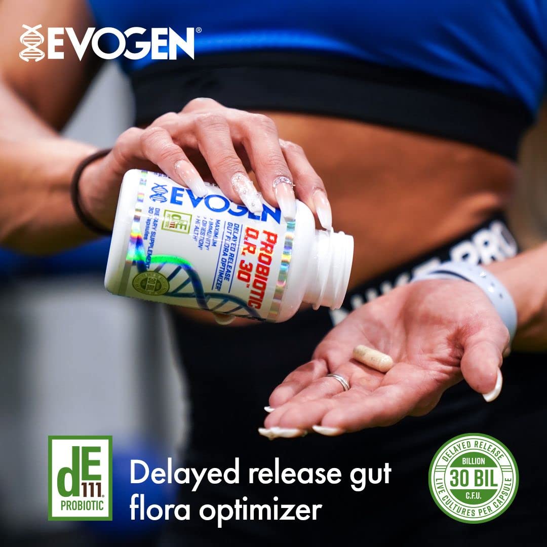 Evogen Probiotic D.R. 30 DE111 ingredients closeup for gut balance.