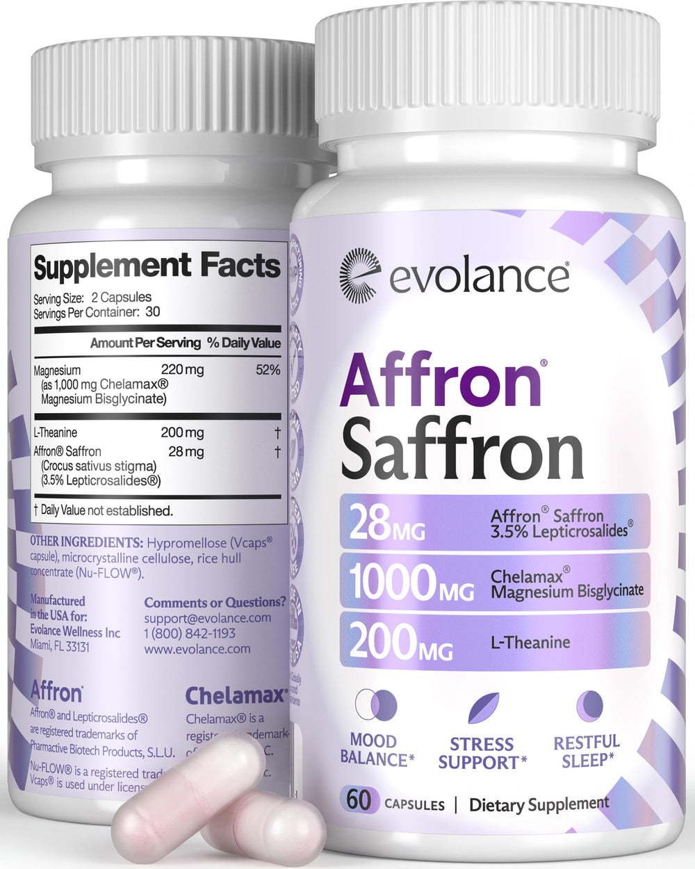 Evolance saffron bottle for mood support and daily balance.