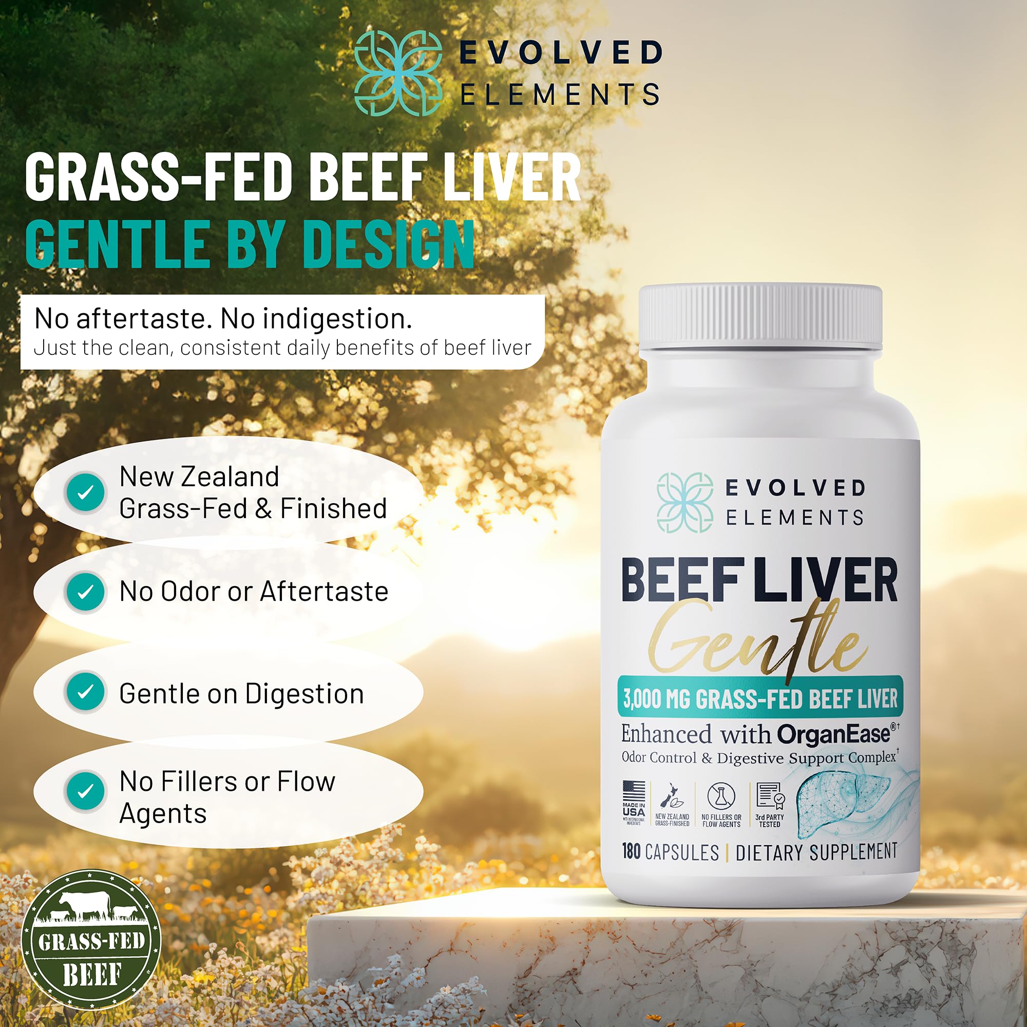 Evolved Elements OrganEase blend with ginger and chlorophyllin enhances flavor and digestion.