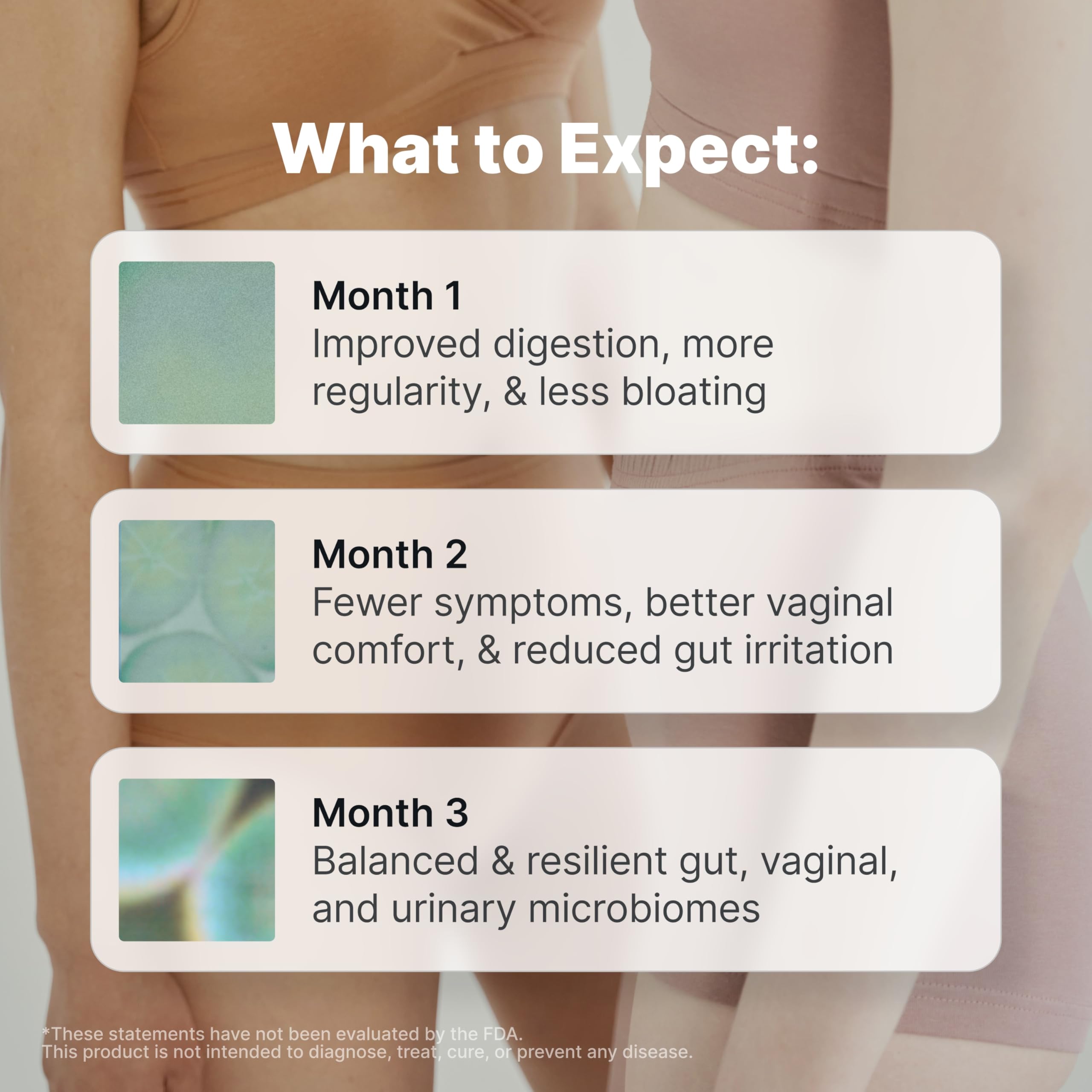 Graphic illustrating vaginal pH balance supported by probiotic strains.