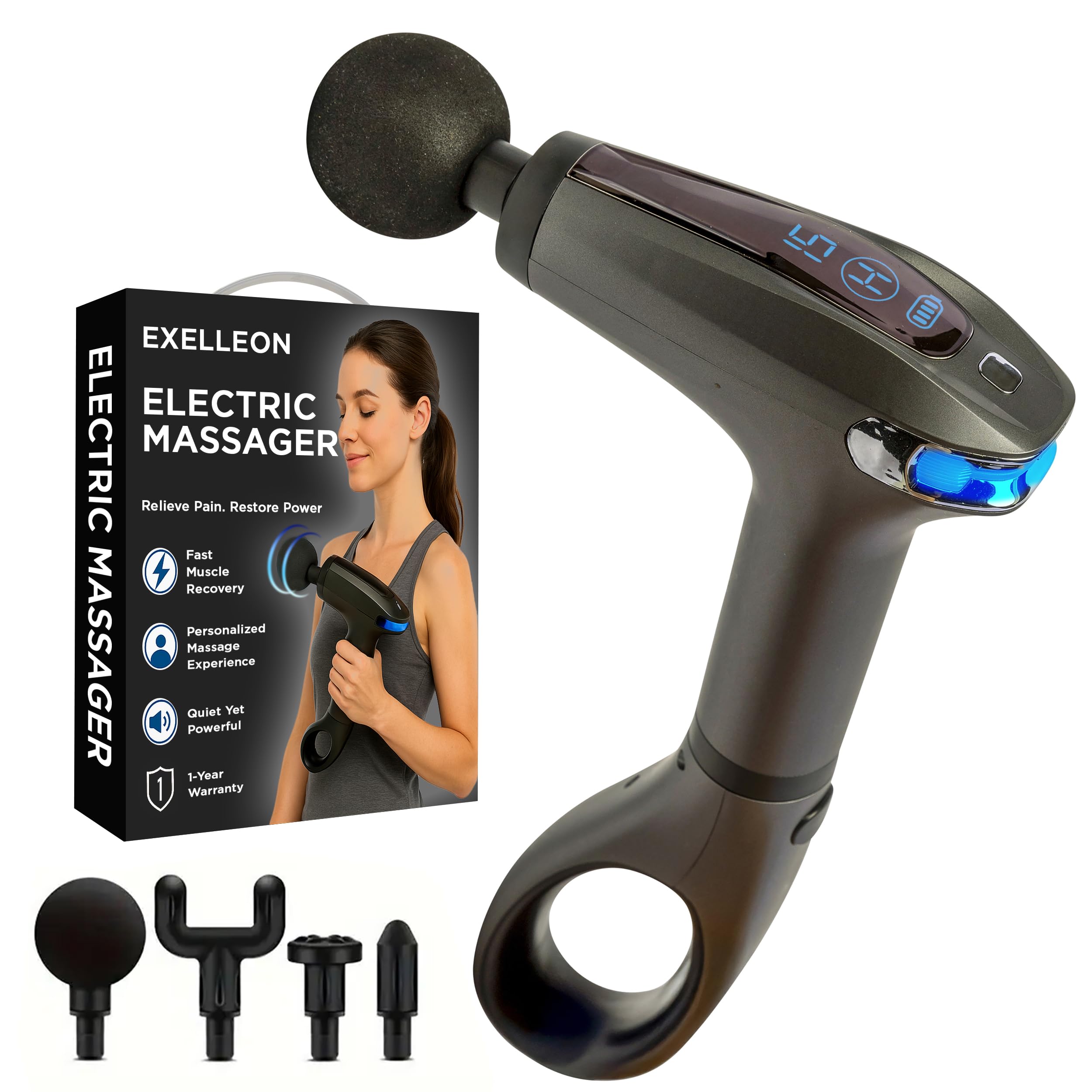 EXELLEON massage gun deep tissue targets muscles for recovery at home