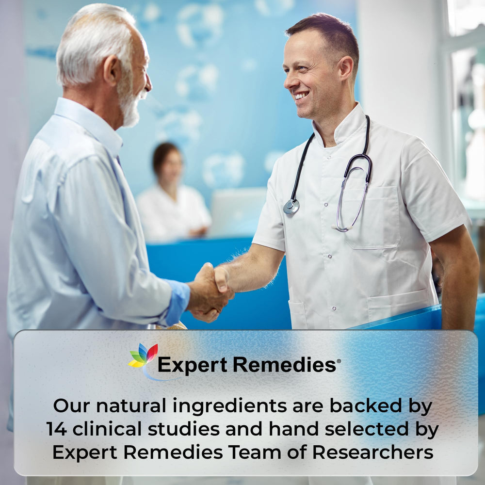 Expert Remedies daily-use bottle with glass of water for routine intake.